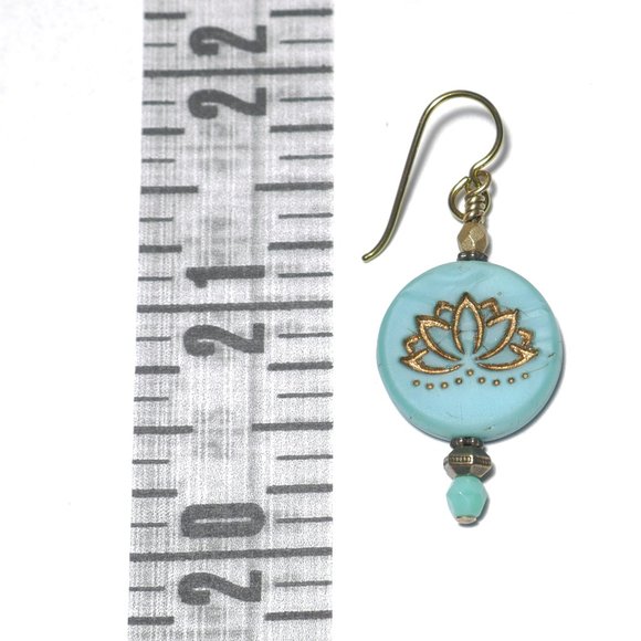 Hand Crafted Handmade Earrings Turquoise & Bronze Lotus Bead Earrings - Picture 4 of 5